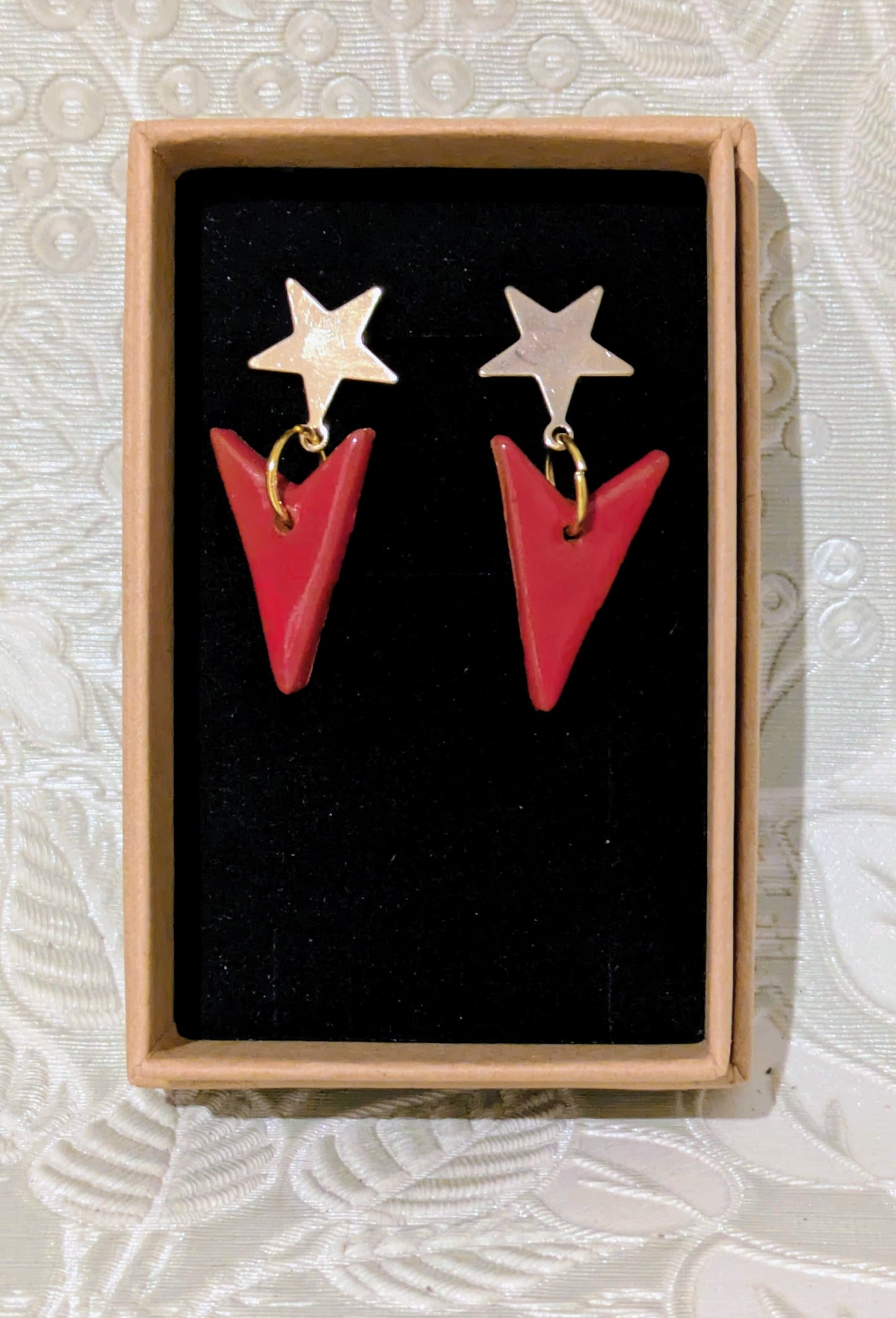 Pillar Box Red Arrowhead Earrings