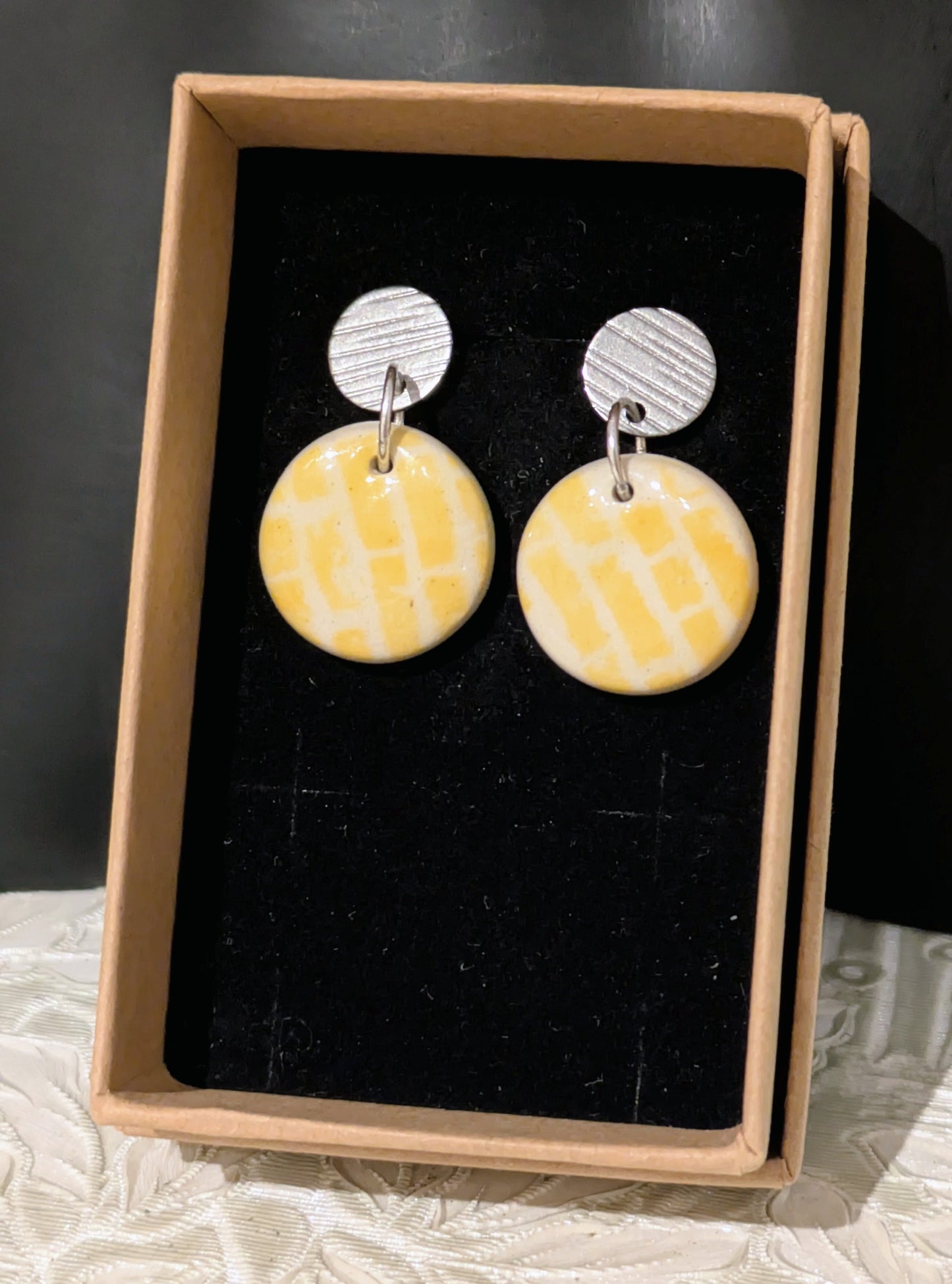 Yellow Mono Print Earrings