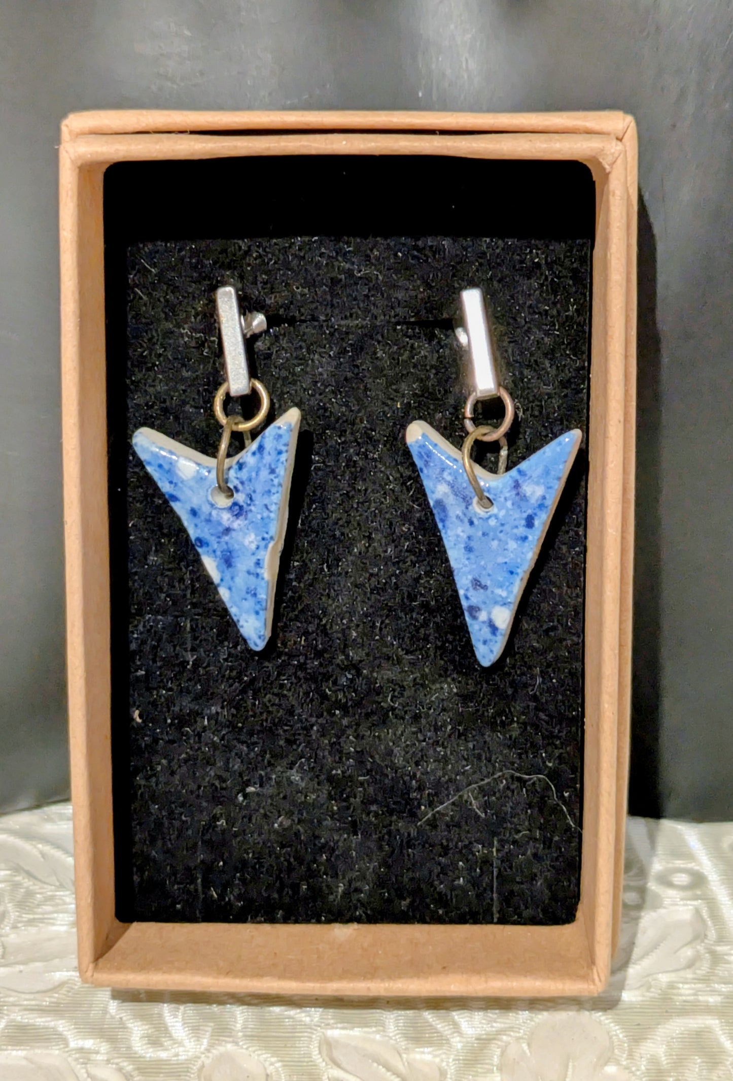 Mono Print Blue Earrings